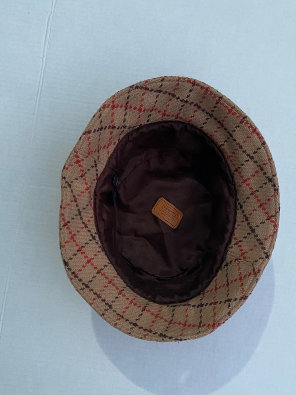 Coach Plaid Bucket Hat in Tan with Red and Brown Accents⭐️✨100 wool - Picture 6 of 10
